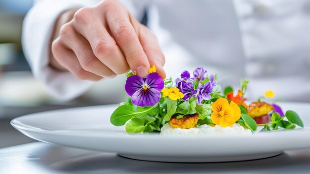 Chef plating a colorful dish