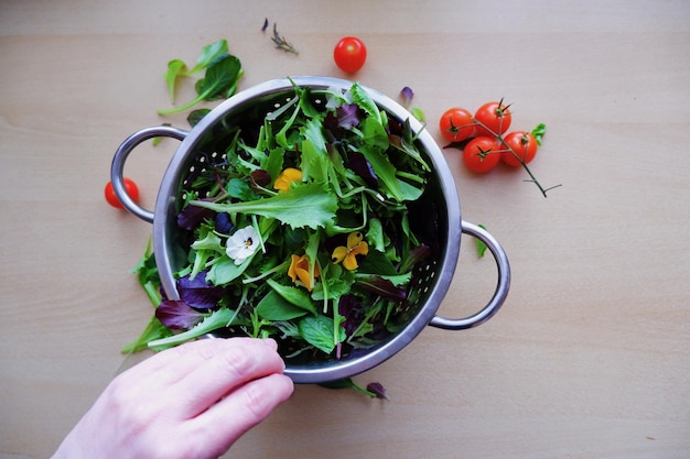 Close up hands with herbs