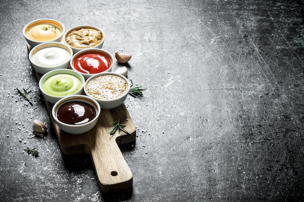 Assorted sauces in bowls