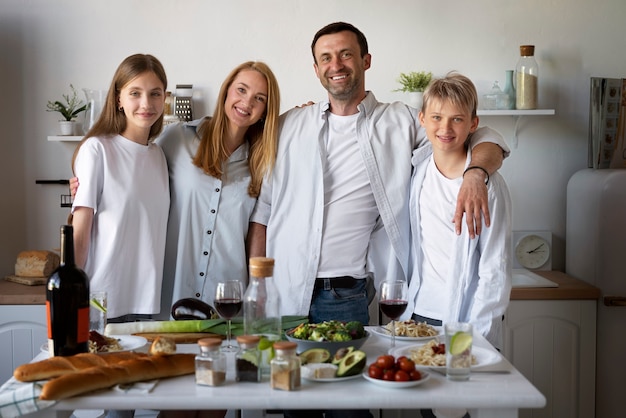 Happy family at dining table